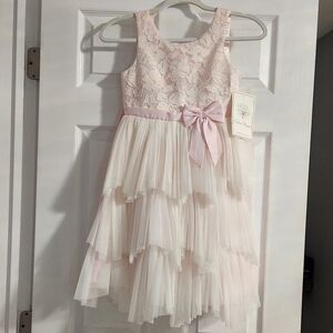 Elegant Pink and Cream Layered Kids Dress